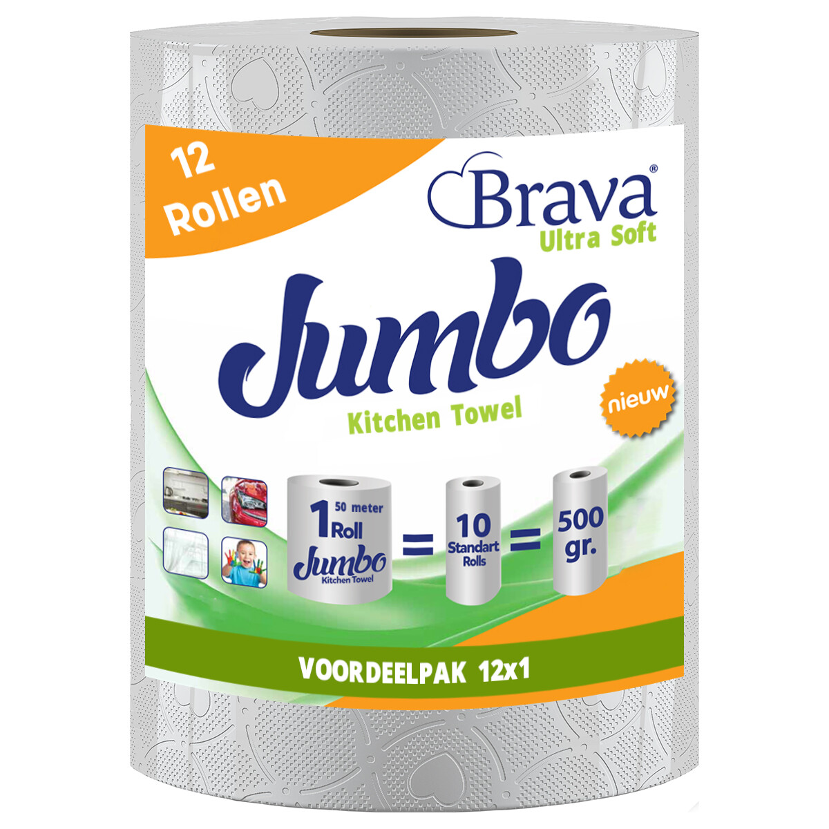 Brava - Super Küchenpapier - 12 Maxi XXL Rollen - Ultra Saugfähiges Küchenpapier - Ultra Clean Küchenrolle - Vorteilspackung