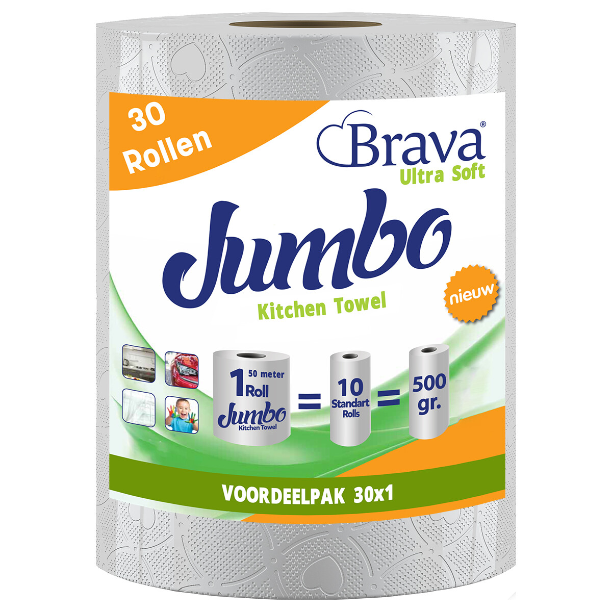 Brava - Super Küchenpapier - 30 Maxi XXL Rollen - Ultra Saugfähiges Küchenpapier - Ultra Clean Küchenrolle - Vorteilspackung