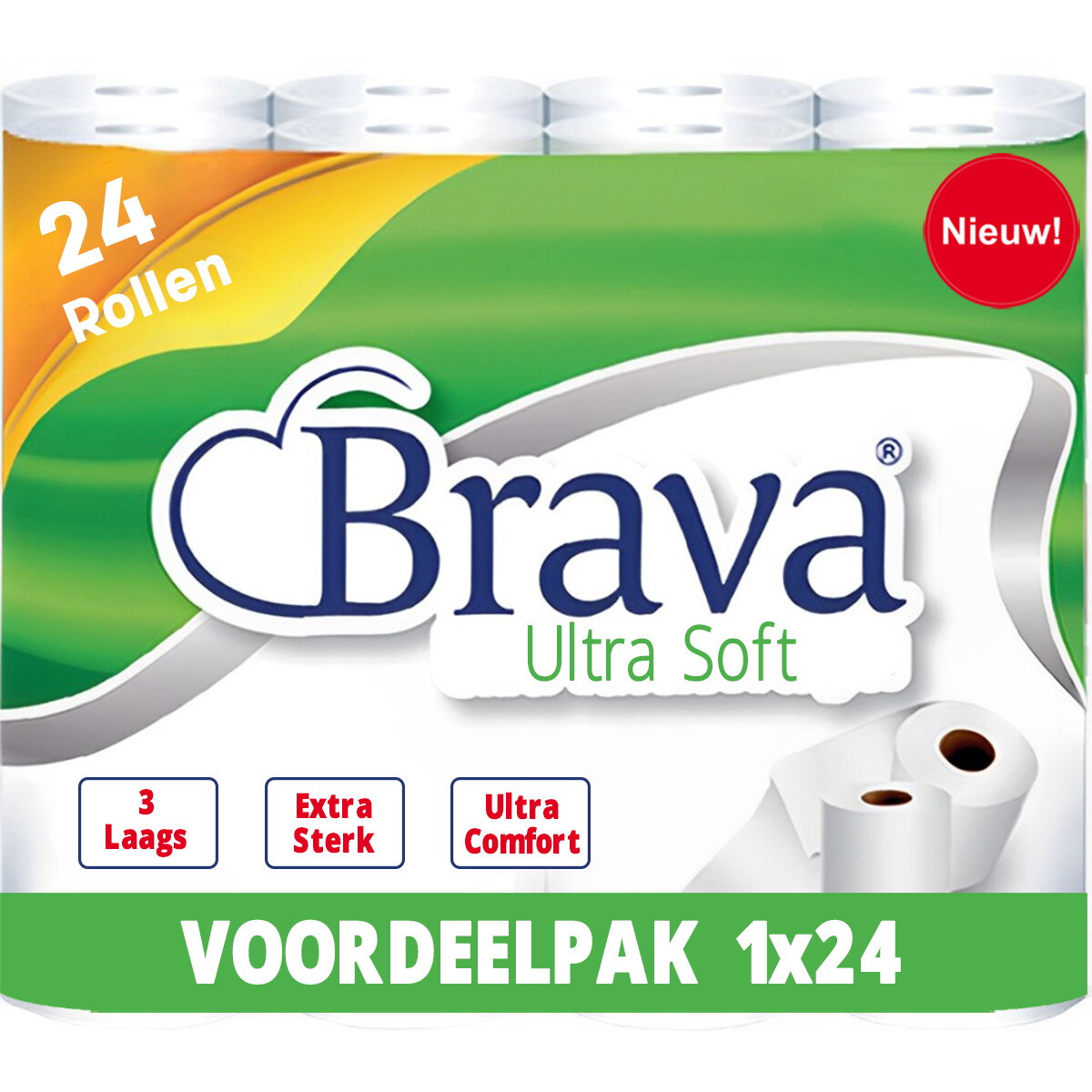 Brava - Toilettenpapier - 24 Rollen - 3-lagig - Komfort Toilettenpapier - Vorteilspackung WC Rollen - Vorteilsbündel Toilettenrollen