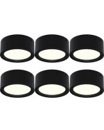 LED Downlight 6 Pack - Opbouw Rond Hoog 15W - Natuurlijk Wit 4200K - Mat Zwart Aluminium - Ø180mm