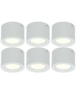 LED Downlight 6 Pack - Opbouw Rond Hoog 5W - Natuurlijk Wit 4200K - Mat Wit Aluminium - Ø105mm