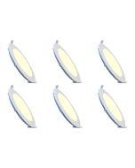 LED Downlight Slim 6 Pack - Inbouw Rond 15W - Warm Wit 2700K - Mat Wit Aluminium - Ø195mm