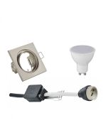 LED Spot Set - Trion - GU10 Fitting - Inbouw Vierkant - Mat Nikkel - 6W - Natuurlijk Wit 4200K - Kantelbaar 80mm