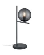 LED Tafellamp - Trion Pora - E14 Fitting - Rond - Mat Zwart Rookglas - Aluminium