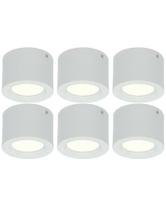 LED Downlight 6 Pack - Opbouw Rond Hoog 5W - Natuurlijk Wit 4200K - Mat Wit Aluminium - Ø105mm