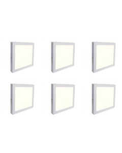 LED Downlight 6 Pack - Opbouw Vierkant 18W - Natuurlijk Wit 4200K - Mat Wit Aluminium - 225mm