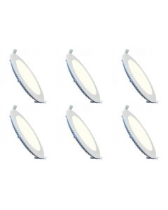 LED Downlight Slim 6 Pack - Inbouw Rond 3W - Natuurlijk Wit 4200K - Mat Wit Aluminium - Ø90mm