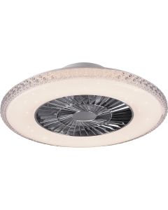 LED Plafondlamp met Ventilator - Plafondventilator - Trion Haron - 40W - Rond - Mat Chroom - Kunststof 