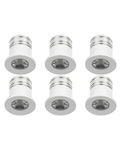 LED Veranda Spot Verlichting 6 Pack - 1W - Warm Wit 3000K - Inbouw - Rond - Mat Wit - Aluminium - Ø31mm