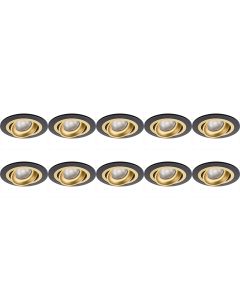 Spot Armatuur 10 Pack - Pragmi Alpin Pro - GU10 Fitting - Inbouw Rond - Mat Zwart/Goud - Aluminium - Kantelbaar - Ø92mm