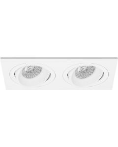 Spot Armatuur GU10 - Pragmi Borny Pro - Inbouw Rechthoek Dubbel - Mat Wit - Aluminium - Kantelbaar - 175x92mm