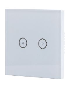 Touchschakelaar Smart WiFi - Aigi Smarton - Inbouw - 2-voudig Touch Schakelaar - Incl. Glazen Afdekraam - Wit