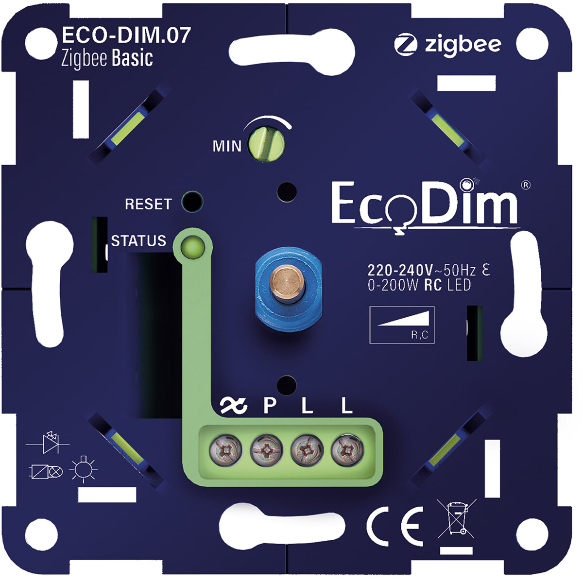 EcoDim - LED-Dimmer - Smart WiFi - ECO-DIM.07 - Phasenabschnittdimmer RC - ZigBee Basic - Unterputz - Einzeltaste - 0-200W