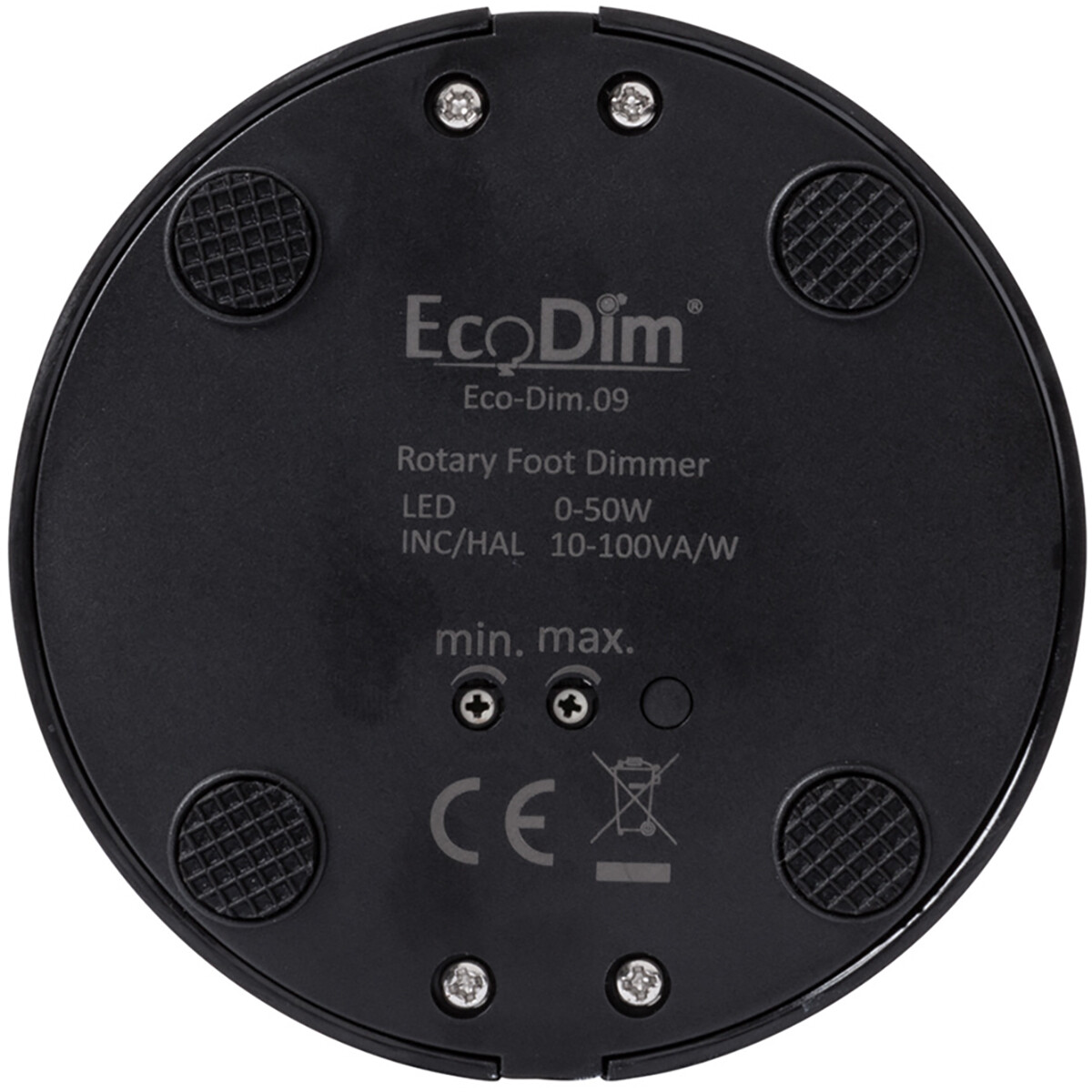 EcoDim - LED Fußbodendimmer - ECO-DIM.09 - Phasenabschnittsdimmer RC - Einzelner Knopf - 0-50W - Rund - Mattschwarz