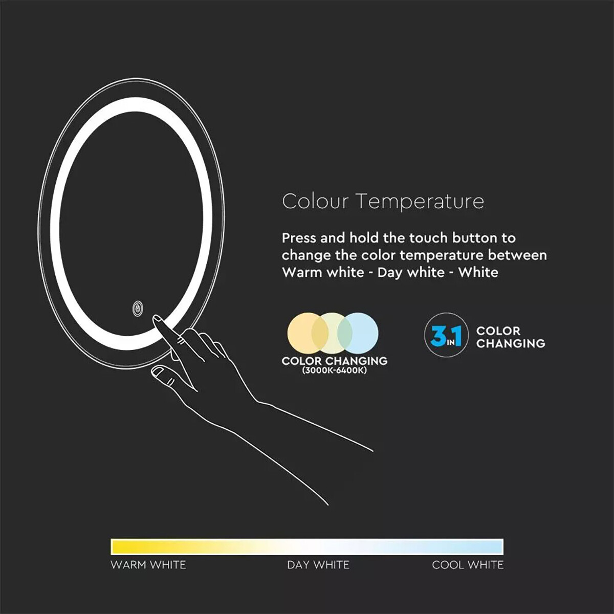 LED Badezimmerspiegel - Viron Mirron - Ø60cm - Rund - Anti-Beschlag - Touch Schalter - Anpassbare Lichtfarbe CCT