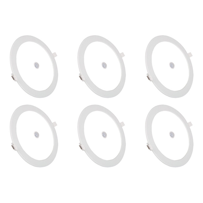 LED Downlight Slim 6er Pack - Aigi - PIR Bewegungsmelder 360° - Einbau Rund 12W - Tageslicht 6000K - Mattweiß - Ø170mm