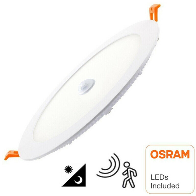 LED Downlight Slim - Facto Dury - PIR Bewegungssensor 360° + Tag und Nacht Sensor - 18W - Kaltweiß 5700K - Einbau - Rund - Mattweiß - OSRAM LEDs