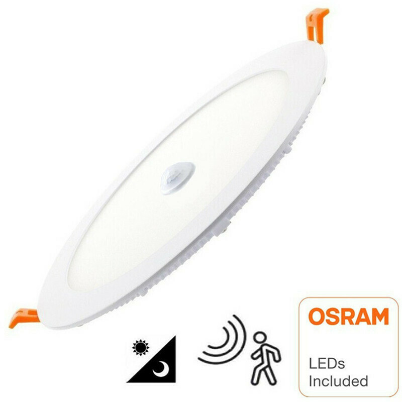 LED Downlight Slim - Facto Dury - PIR Bewegungssensor 360° + Tag und Nacht Sensor - 24W - Warmweiß 2700K - Einbau - Rund - Matt Weiß - OSRAM LEDs