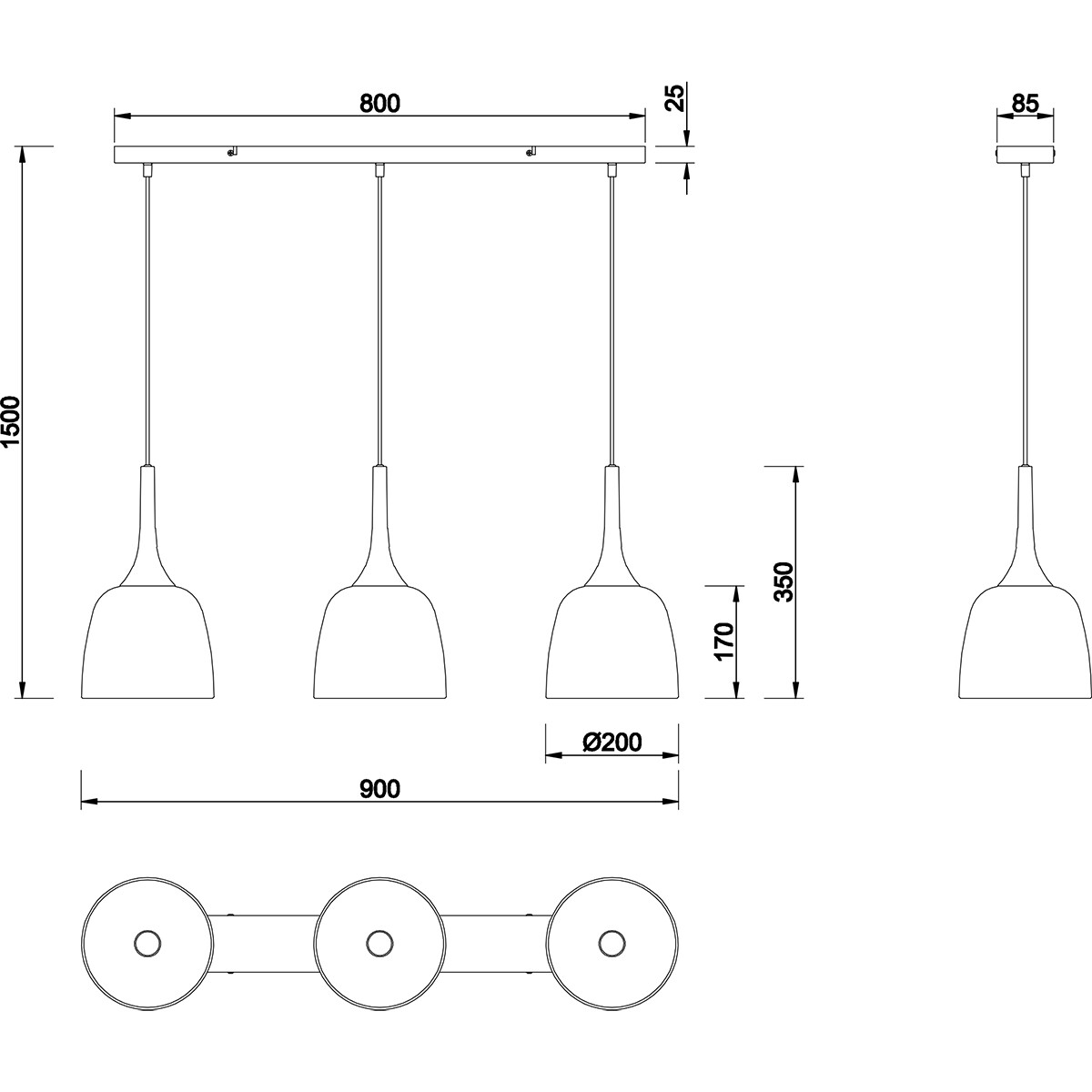 LED Hängelampe - Hängeleuchte - Trion Christa - 3-flammig - E27 Fassung - Rund - Matt Gold - Aluminium