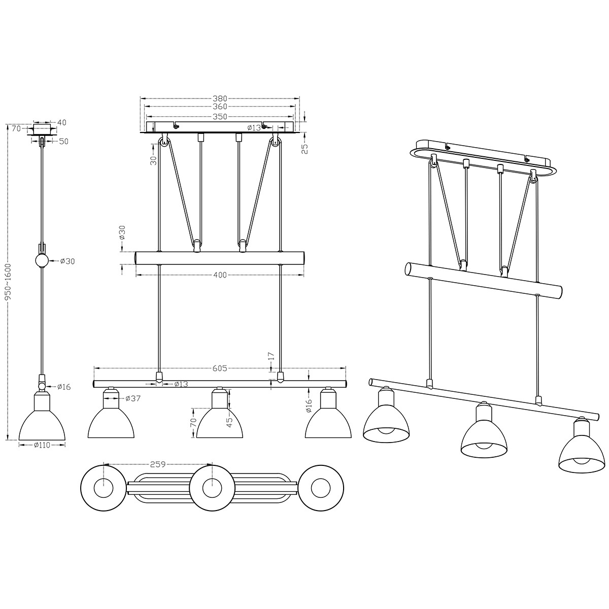 LED Deckenleuchte - Deckenbeleuchtung - Trion Levino - E14 Sockel - Warmweiß 3000K - 3-flammig - Rechteckig - Mattes Nickel - Aluminium