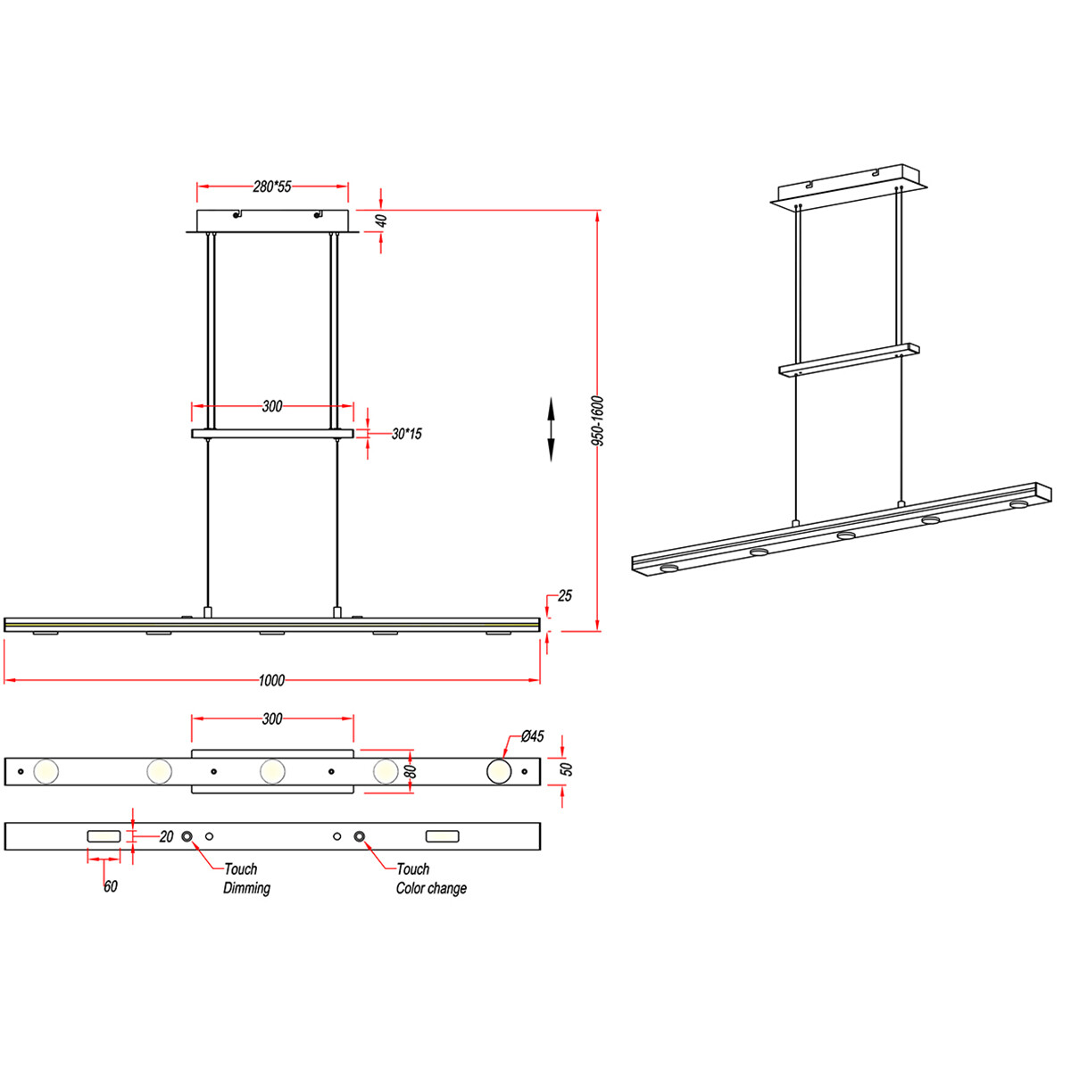 LED Deckenleuchte - Trion Lacy - 21W - Anpassbare Lichtfarbe - 7-flammig - Dimmbar - Rechteckig - Mattschwarz - Aluminium