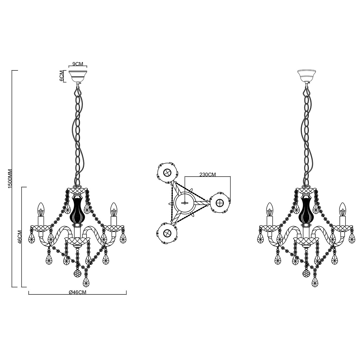 LED Kronleuchter - Trion Lucy - E14 Sockel - 3-flammig - Rund - Mehrfarbig - Aluminium