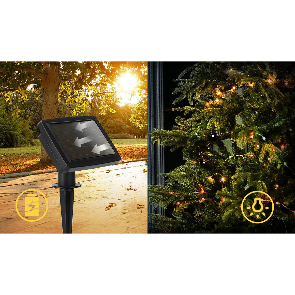 LED Lichterkette mit Solarpanel - Tag- und Nachtsensor - Aigi Teron - 0.06W - 11.9 Meter - 100 LED's Mehrfarbig - Wasserdicht IP44 - Schwarz