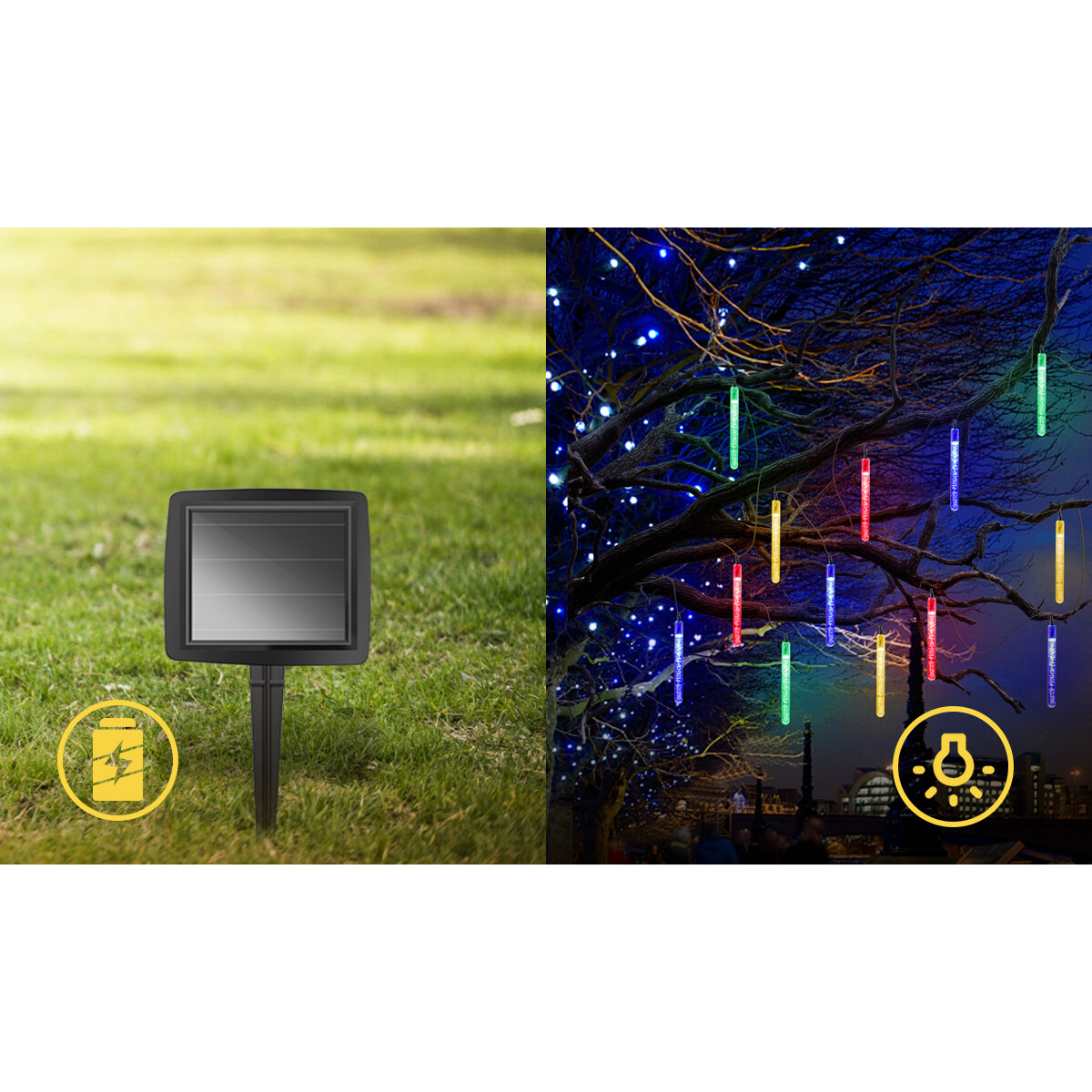 LED Lichterkette mit Solarpanel - Tag- und Nachtsensor - Aigi Wivy - 20W - 5.8 Meter - 20 LED's Mehrfarbig - Wasserdicht IP44 - Schwarz