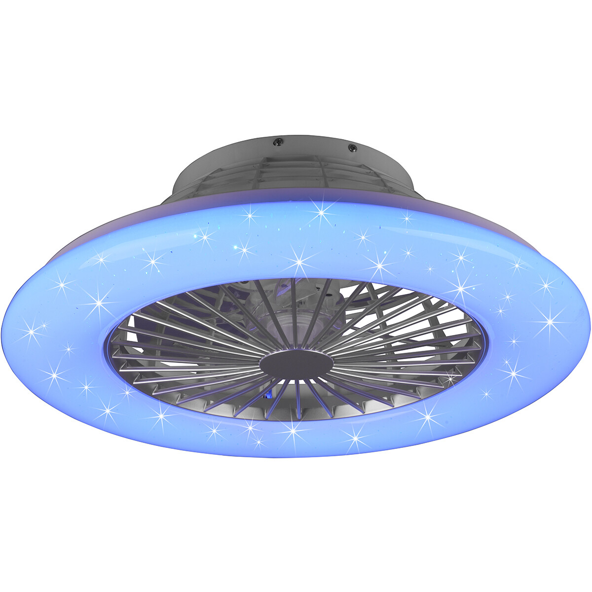 LED Deckenlampe mit Ventilator - Deckenventilator - Trion Romina - 39W - Anpassbare Lichtfarbe - Fernbedienung - RGBW - Dimmbar - Rund - Matt Titan - Kunststoff