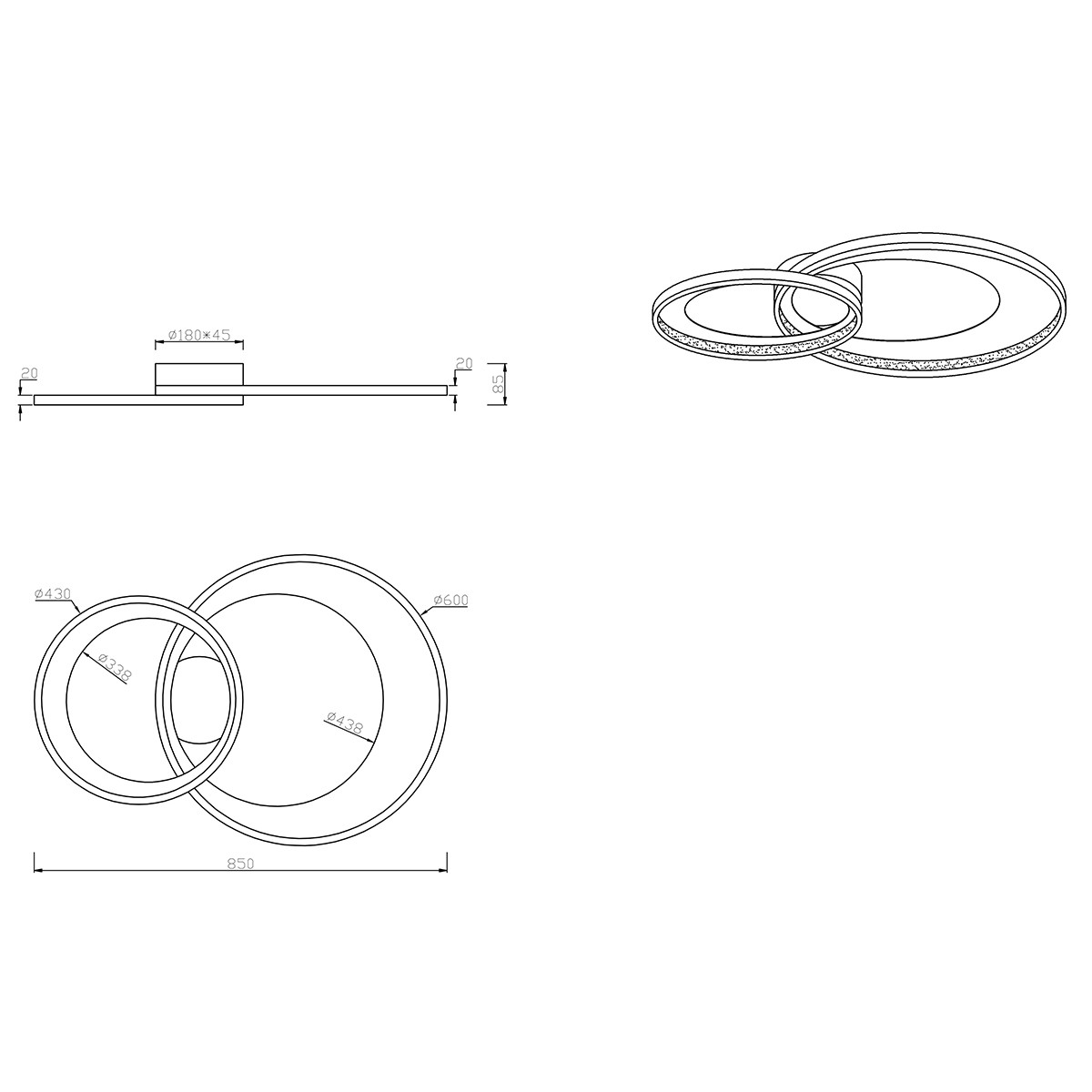 LED Deckenleuchte - Trion Granity - 36W - Warmweiß 3000K - Dimmbar - Oval - Matt Chrom - Aluminium