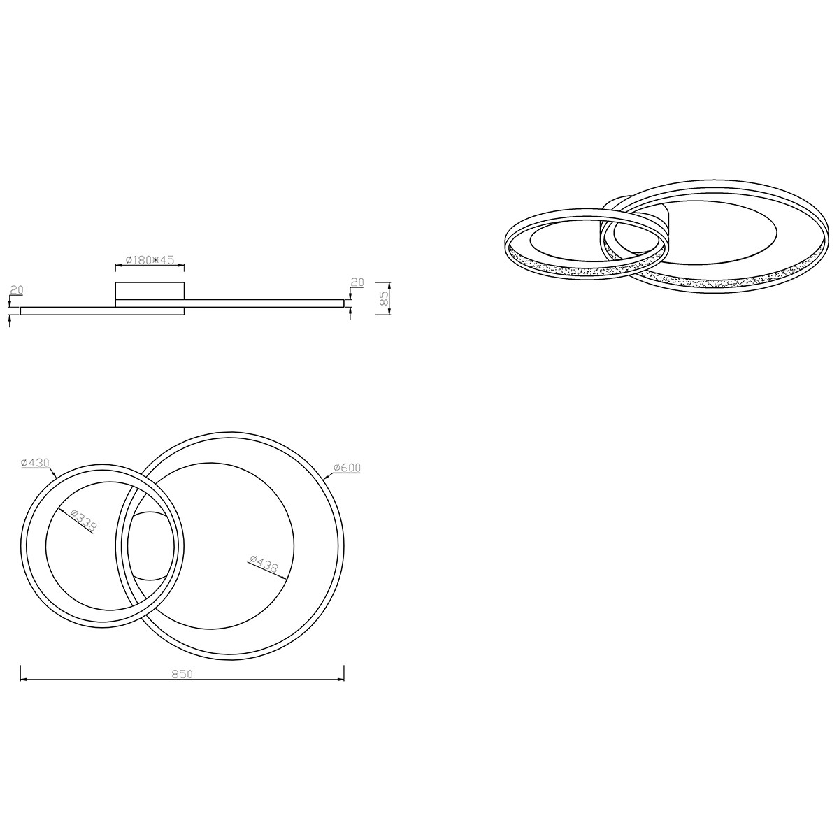 LED Deckenleuchte - Trion Granity - 36W - Warmweiß 3000K - Dimmbar - Oval - Mattschwarz - Aluminium