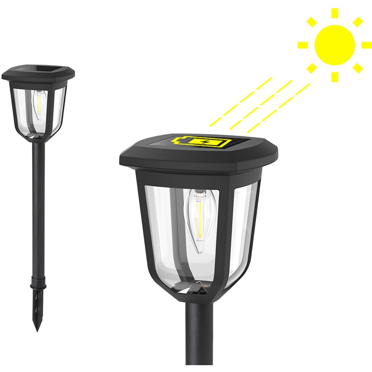 LED Erdspießlampe mit Solar - Aigi Polino - 0.06W - Warmweiß 3000K - Mattschwarz - Kunststoff