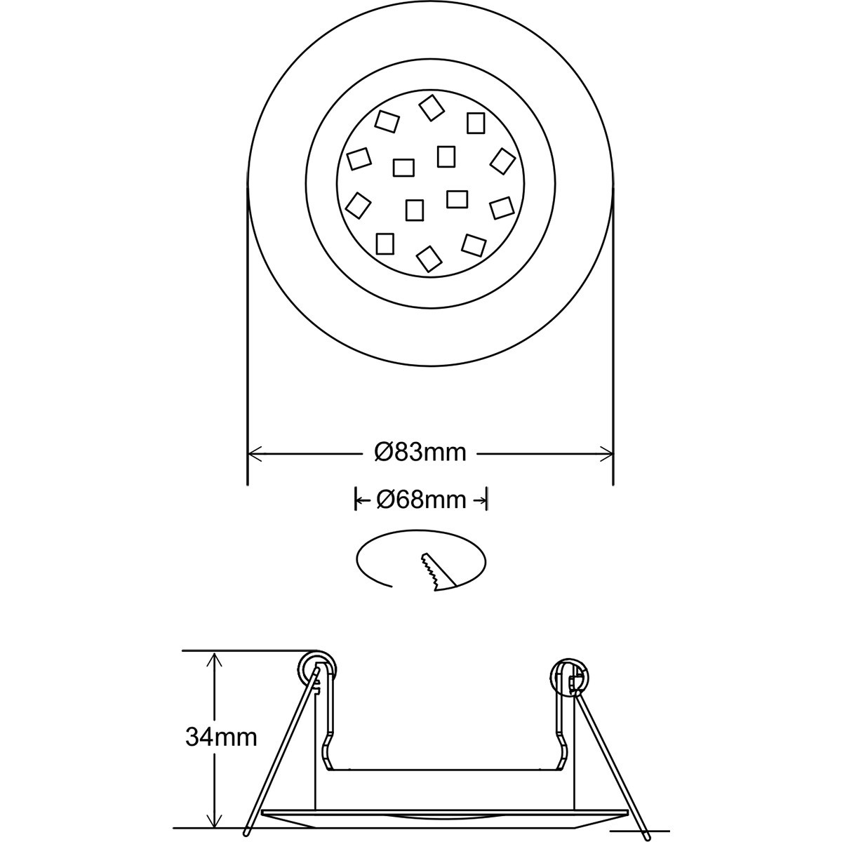 LED Spot Set - Trion - GU10 Sockel - Dimmbar - Einbau Rund - Mattschwarz - 6W - Warmweiß 3000K - Kippbar Ø83mm