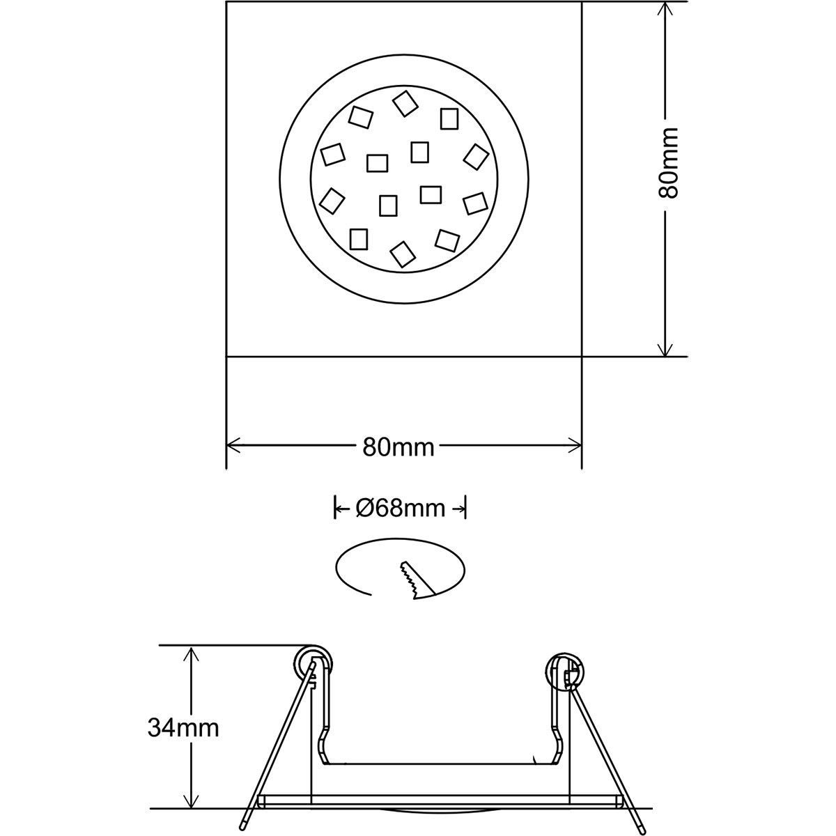 LED Spot Set - Trion - GU10 Sockel - Dimmbar - Einbau Quadratisch - Mattschwarz - 6W - Warmweiß 3000K - Kippbar 80mm