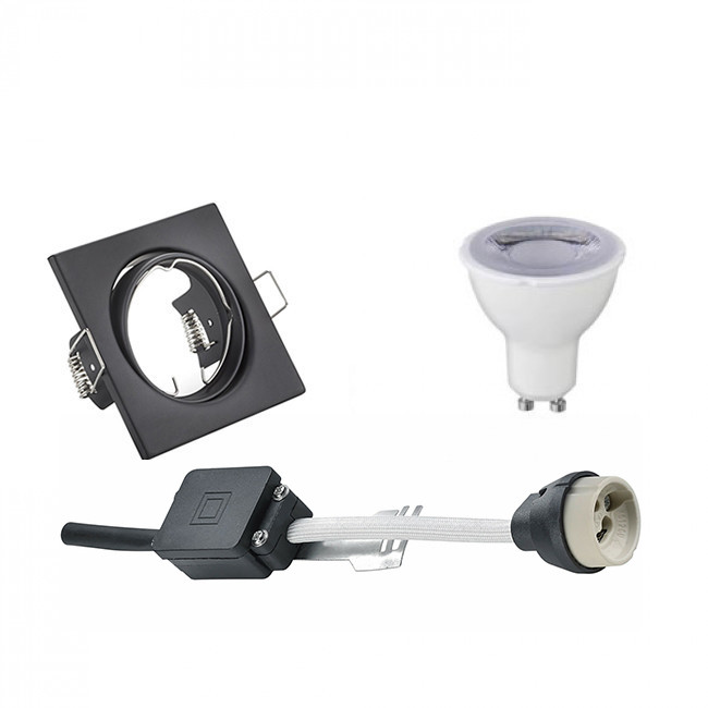 LED Spot Set - Trion - GU10 Sockel - Dimmbar - Einbau Quadratisch - Mattschwarz - 6W - Warmweiß 3000K - Kippbar 80mm