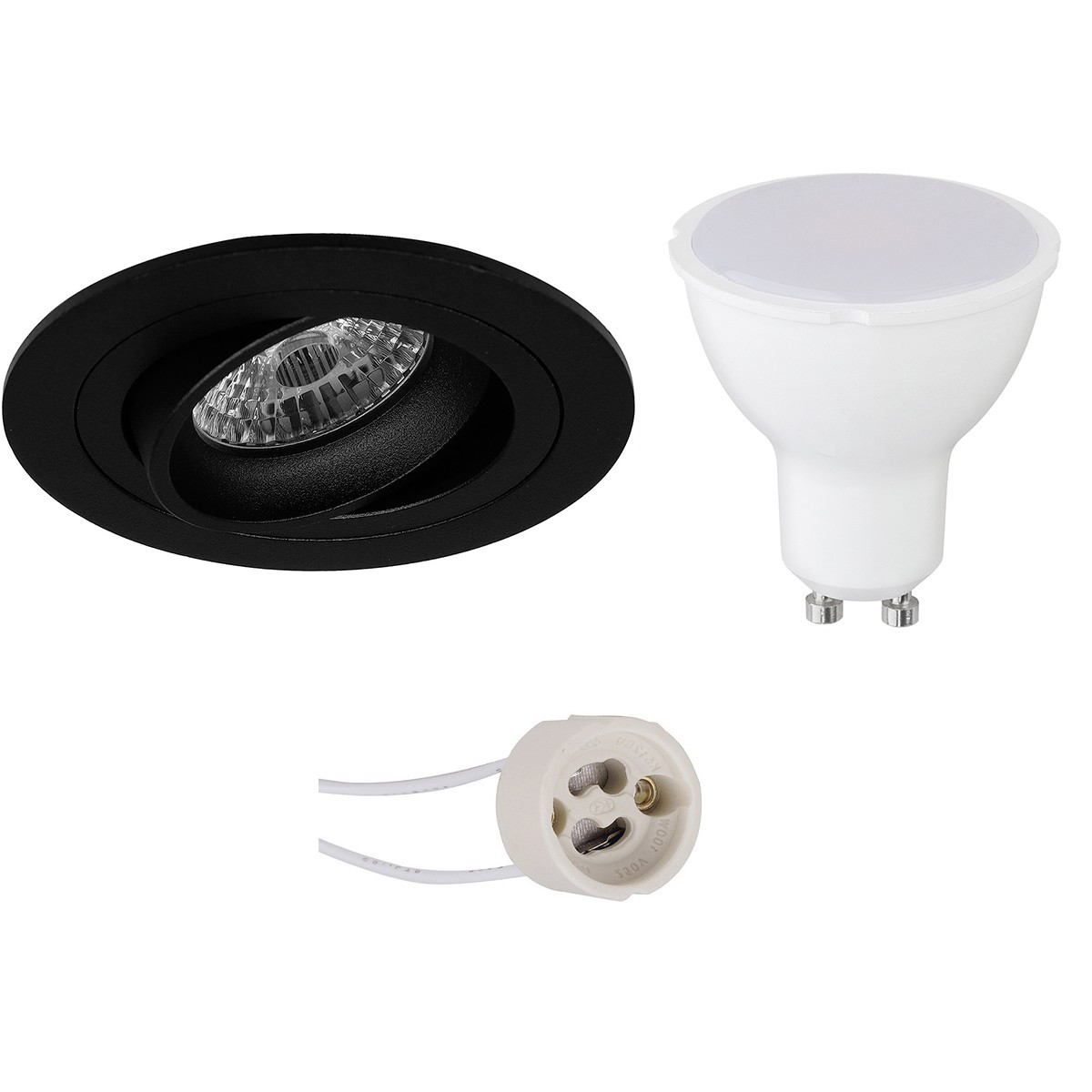 LED Spot Set - Pragmi Alpin Pro - GU10 Sockel - Einbau Rund - Mattschwarz - 6W - Universalweiß 4200K - Kippbar Ø92mm