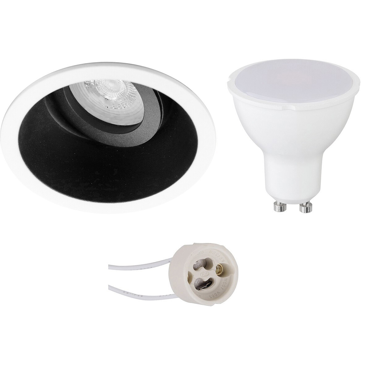 LED Spot Set - Pragmi Zano Pro - GU10 Sockel - Einbau Rund - Mattschwarz/Weiß - 6W - Tageslicht 6400K - Kippbar - Ø93mm