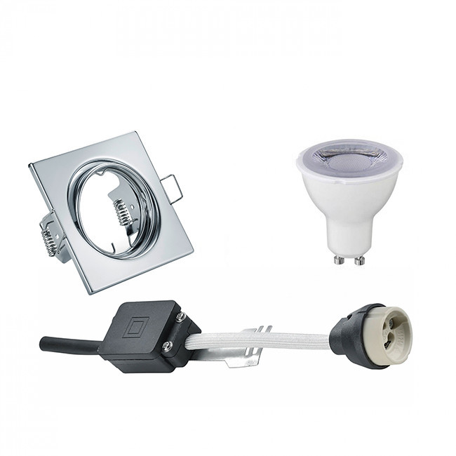 LED Spot Set - Trion - GU10 Sockel - Dimmbar - Einbau Quadratisch - Chrom - 6W - Warmweiß 3000K - Kippbar 80mm