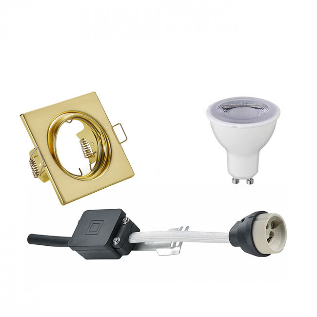 LED Spot Set - Trion - GU10 Sockel - Dimmbar - Einbau Quadratisch - Matt Gold - 6W - Warmweiß 3000K - Kippbar 80mm