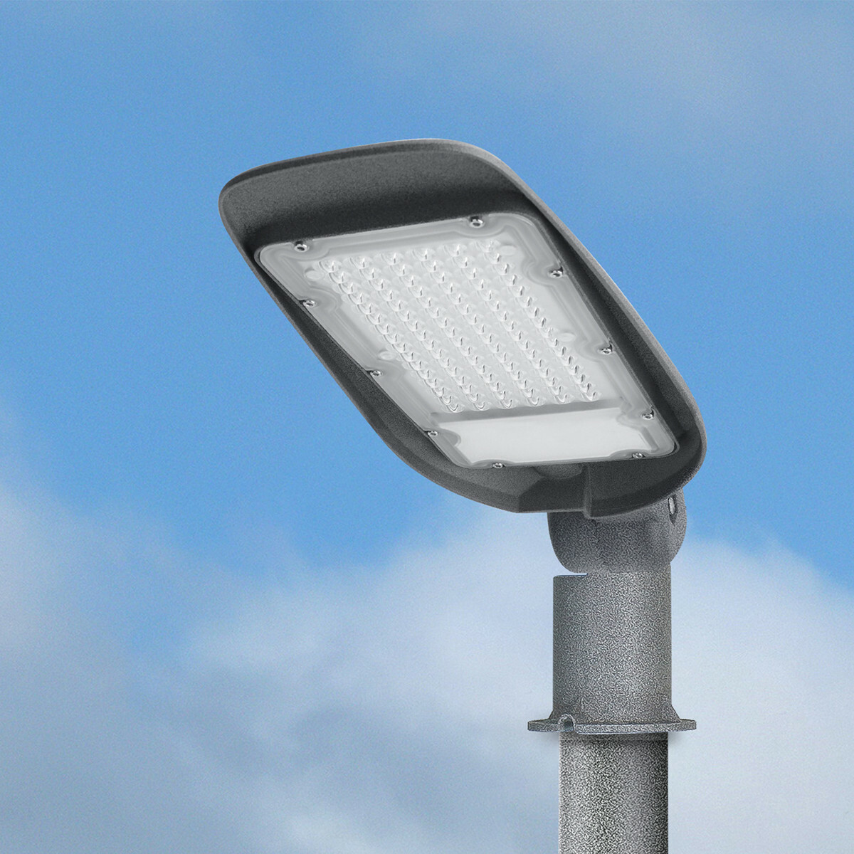 LED Straßenlaterne - Straßenbeleuchtung - Aigi Animo - 30W - Kaltweiß 6500K - Wasserdicht IP65 - Mattgrau - Aluminium