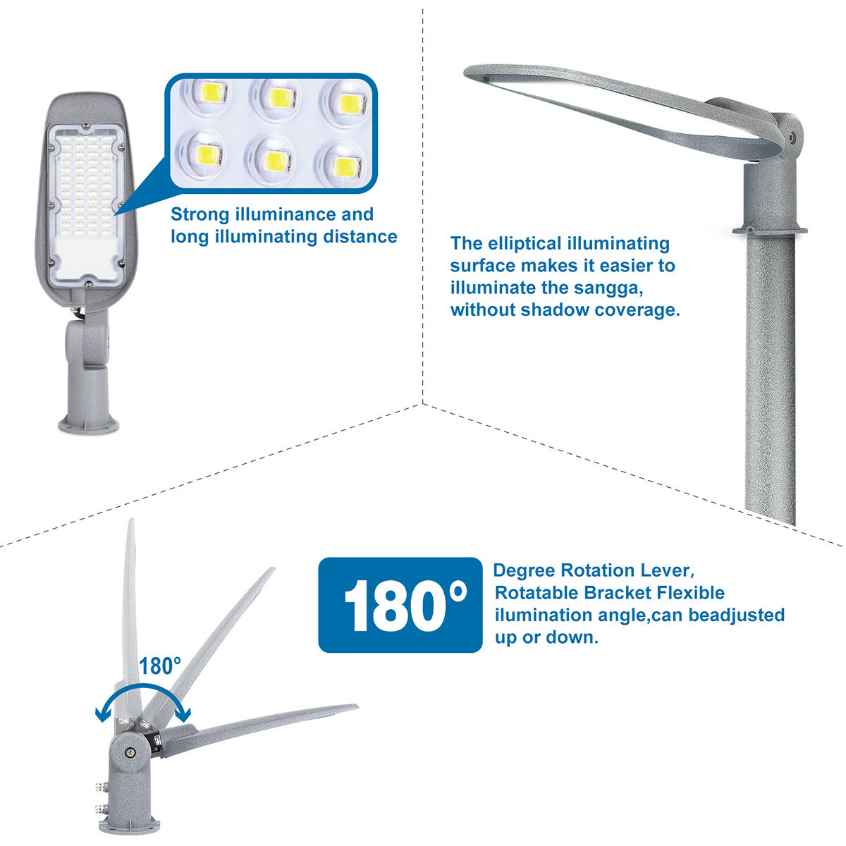 LED Straßenlaterne - Straßenbeleuchtung - Aigi Animo - 30W - Kaltweiß 6500K - Wasserdicht IP65 - Mattgrau - Aluminium