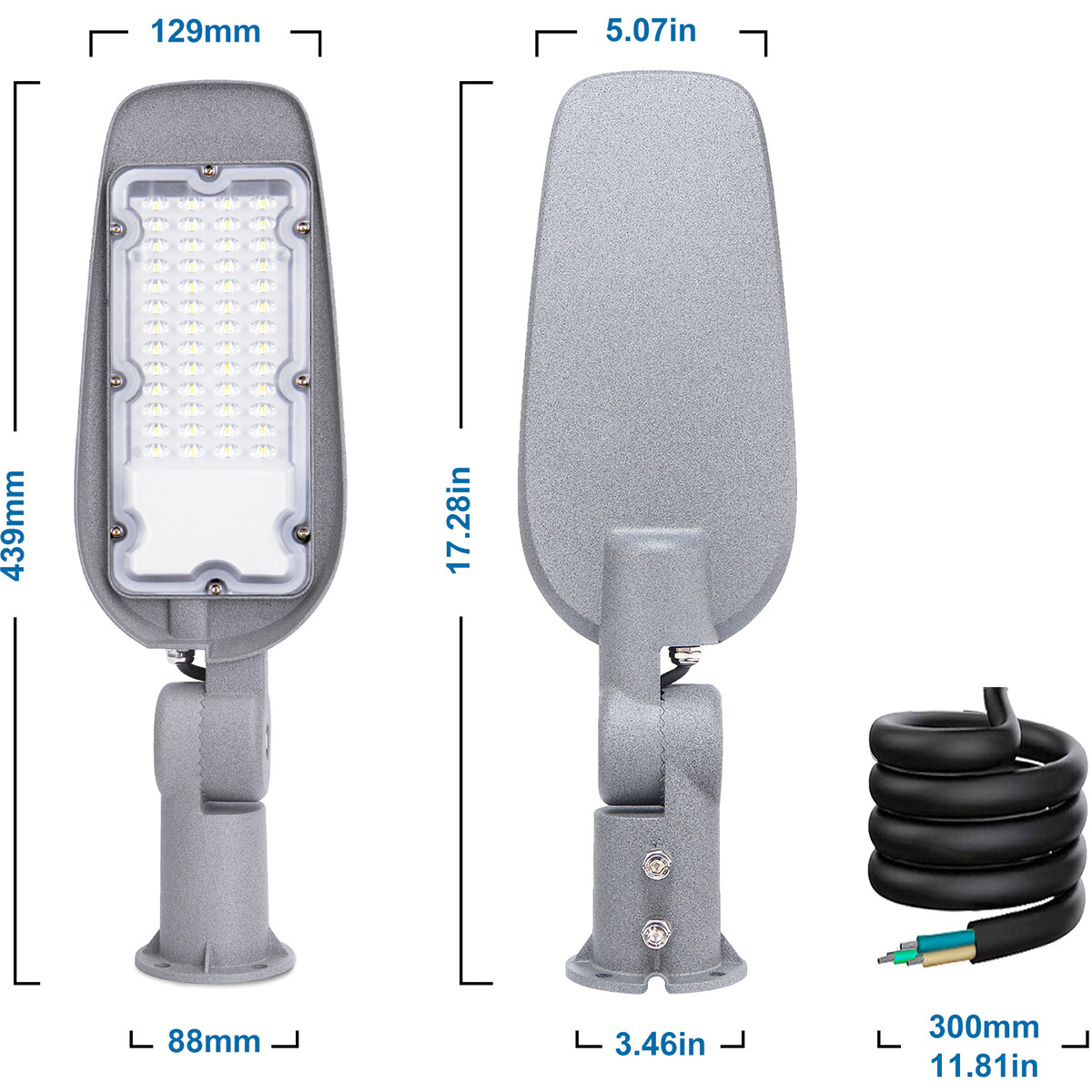 LED Straßenlaterne - Straßenbeleuchtung - Aigi Animo - 30W - Kaltweiß 6500K - Wasserdicht IP65 - Mattgrau - Aluminium