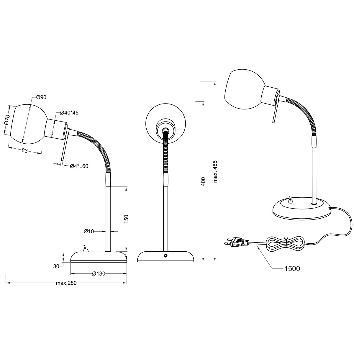 LED Tischlampe - Trion Besina - E14 Sockel - Flexarm - Rund - Matt Nickel - Aluminium