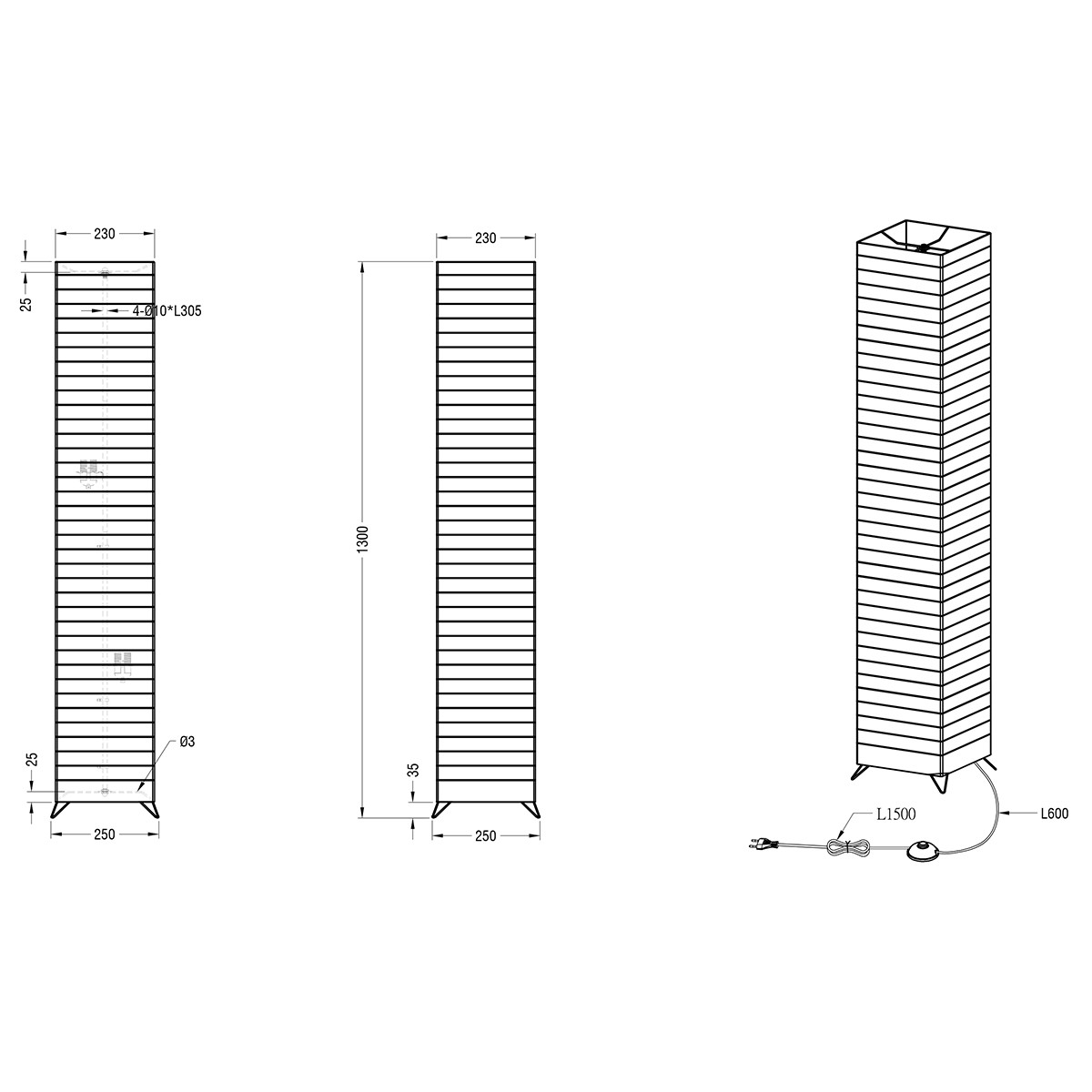 LED Stehleuchte - Trion Bamino - E27 Sockel - 2-flammig - Quadratisch - Mattweiß - Aluminium/Papier