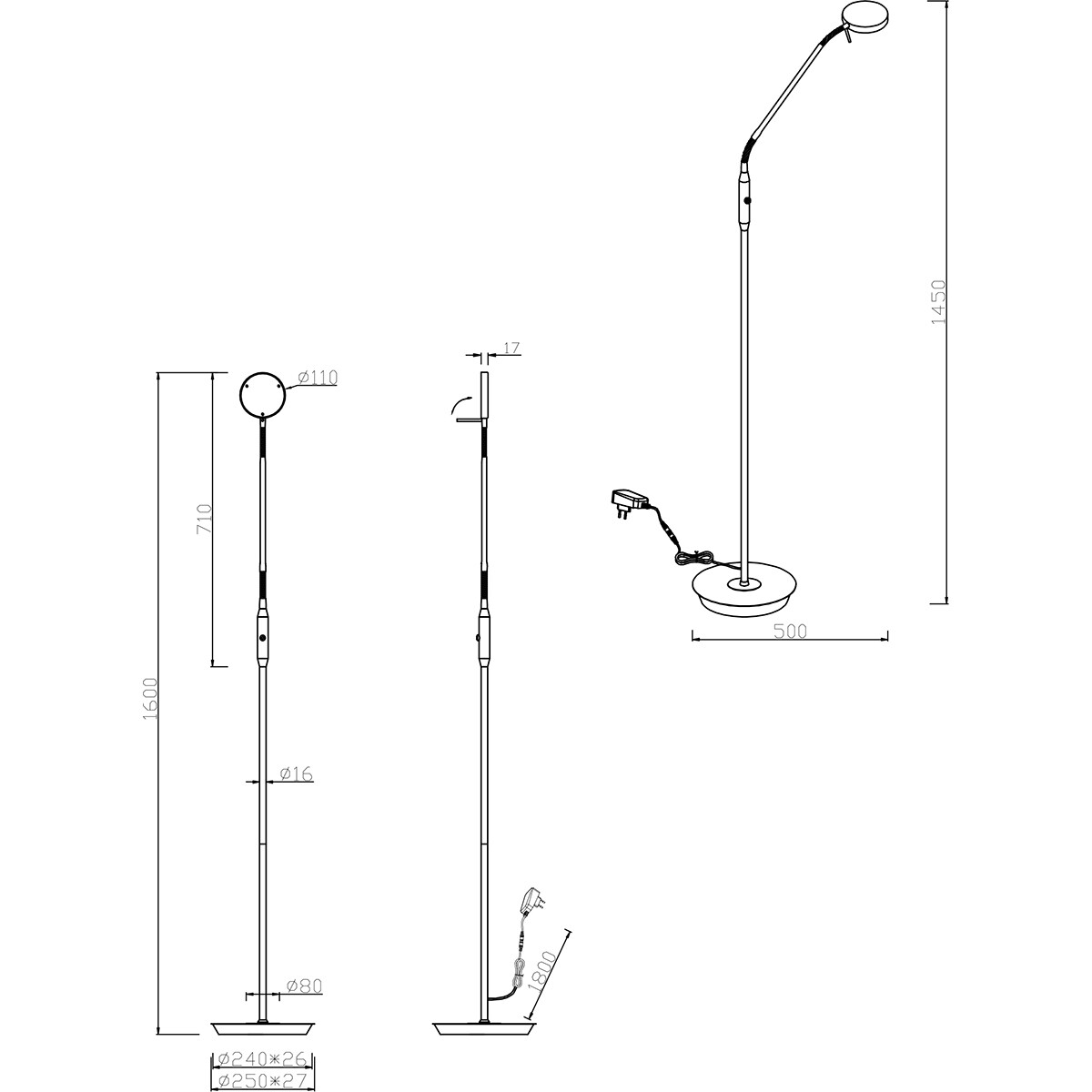 LED Stehlampe - Trion Monzino - 12W - Anpassbare Lichtfarbe - Dimmbar - Rund - Matt Gold - Aluminium