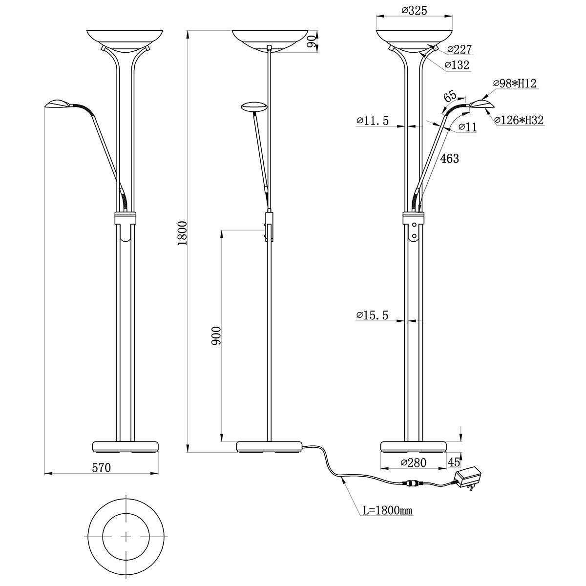 LED Stehleuchte - Trion Orsan - 31W - Warmweiß 3000K - Dimmbar - Rund - Mattes Nickel - Aluminium