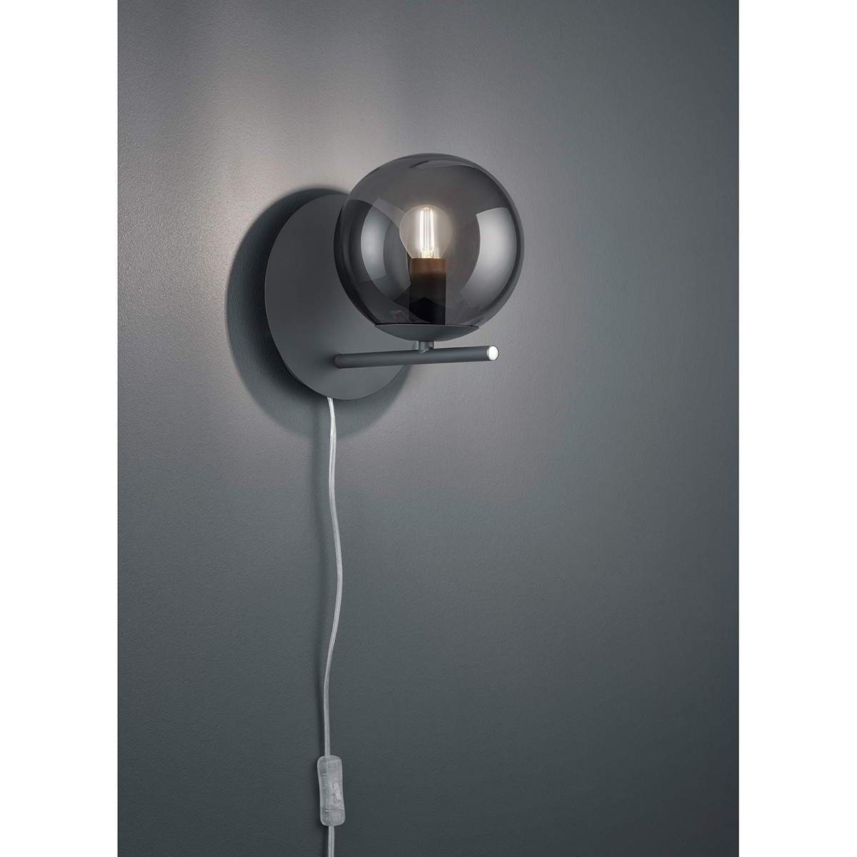 LED Wandlampe - Wandleuchte - Trion Pora - E14 Sockel - Rund - Mattschwarz Rauchglas - Aluminium