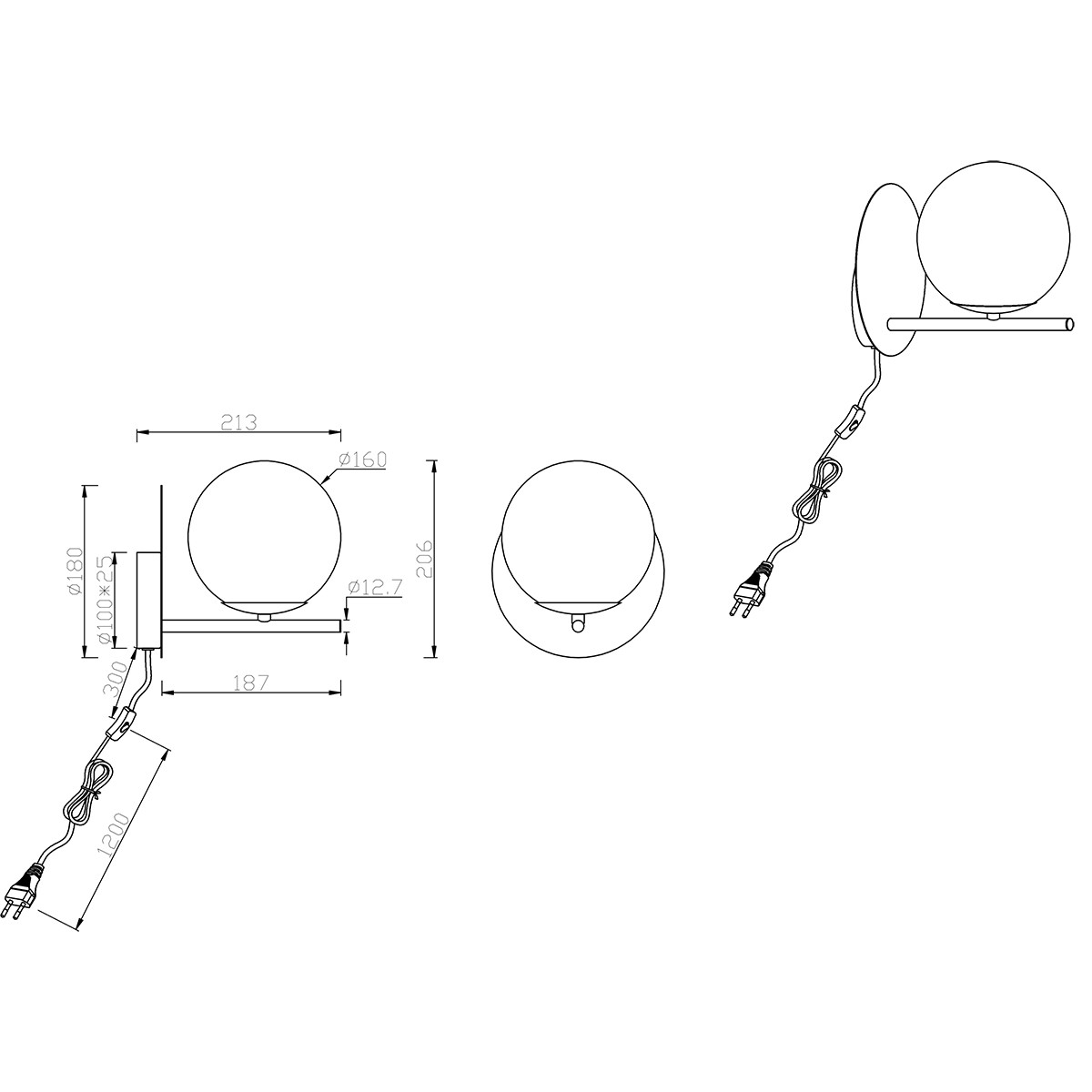 LED Wandlampe - Wandleuchte - Trion Pora - E14 Sockel - Rund - Mattschwarz Rauchglas - Aluminium