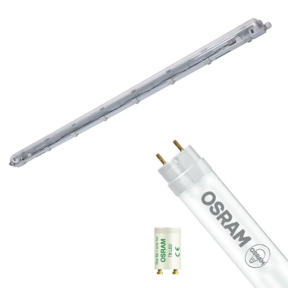 LED Feuchtraumleuchte mit T8 Röhre - Velvalux Strela - 150cm - Einzeln - Verbindbar - Wasserdicht IP65 - OSRAM - SubstiTUBE Value EM 865 - 19.1W - Klar/Kaltweiß 6500K | Ersetzt 58W