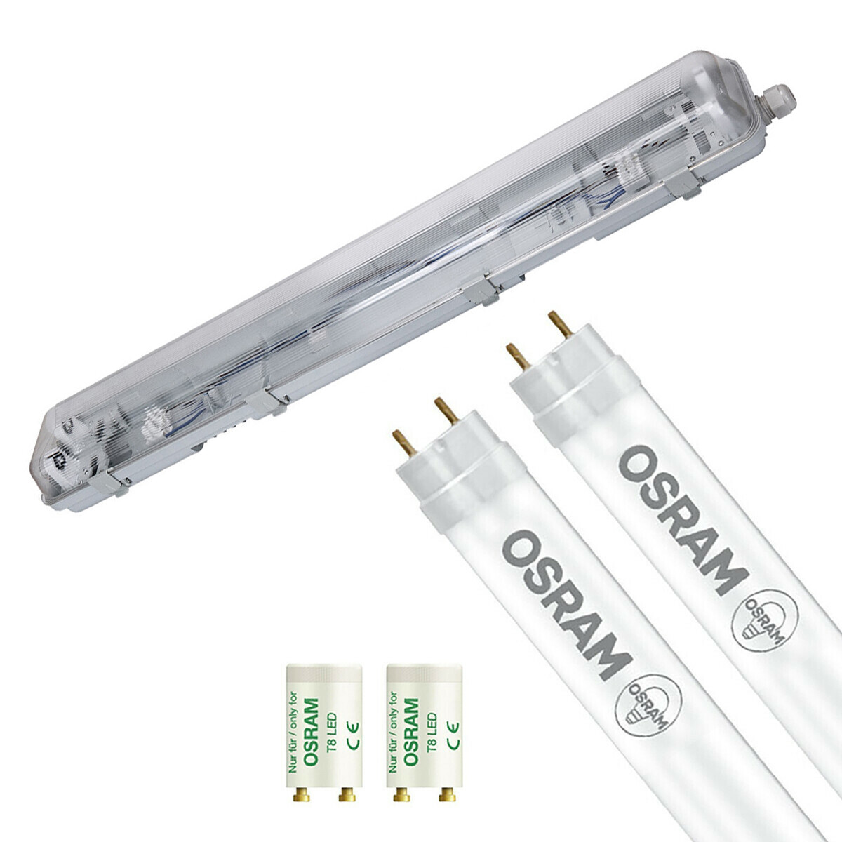 LED Feuchtraumleuchte mit T8 Röhren - Velvalux Strela - 60cm - Doppelt - Verbindbar - Wasserdicht IP65 - OSRAM - SubstiTUBE Value EM 830 - 15.2W - Warmweiß 3000K | Ersetzt 36W